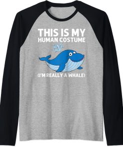 Funny Whale Art For Men Women Orca Narwhal Blue Whales Raglan Baseball Tee