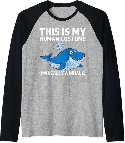 Funny Whale Art For Men Women Orca Narwhal Blue Whales Raglan Baseball Tee